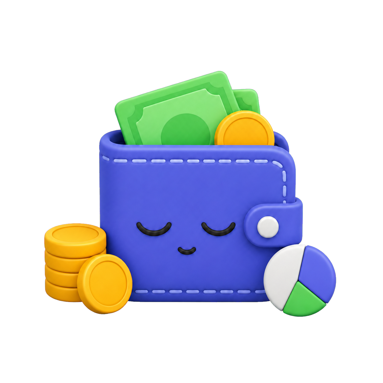 Lazy Wallet artwork with a wallet, coins, and a balance chart